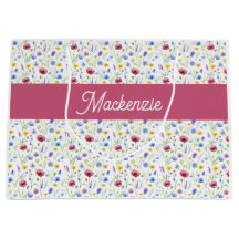 Blue Pink Wildflower Watercolor Monogram Name 
