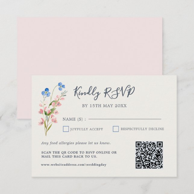 Blue Pink Wildflowers Response Card OSA Kort (Fram/baksida)
