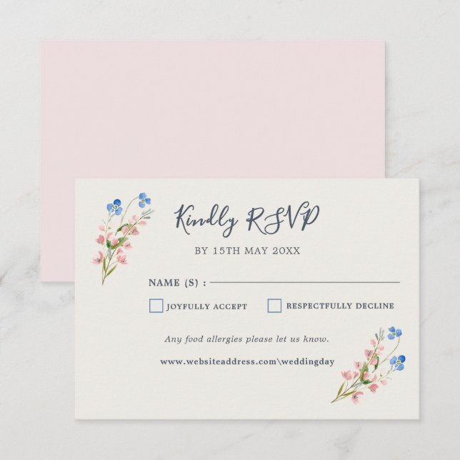 Blue Pink Wildflowers Response Card OSA Kort (Fram/baksida)
