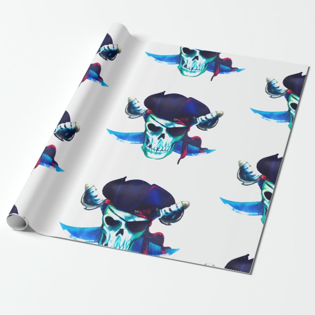 Blue Pirat Skull Presentpapper (Utrullad)