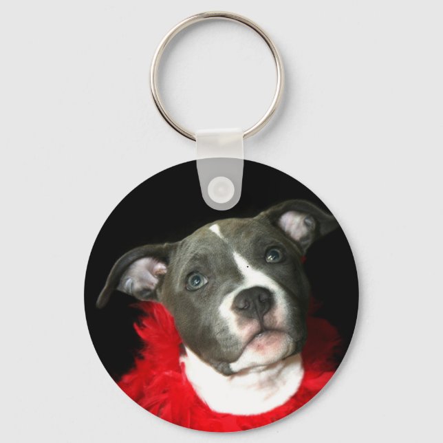 Blue Pitbull Puppy Keychain Nyckelring (Framsida)