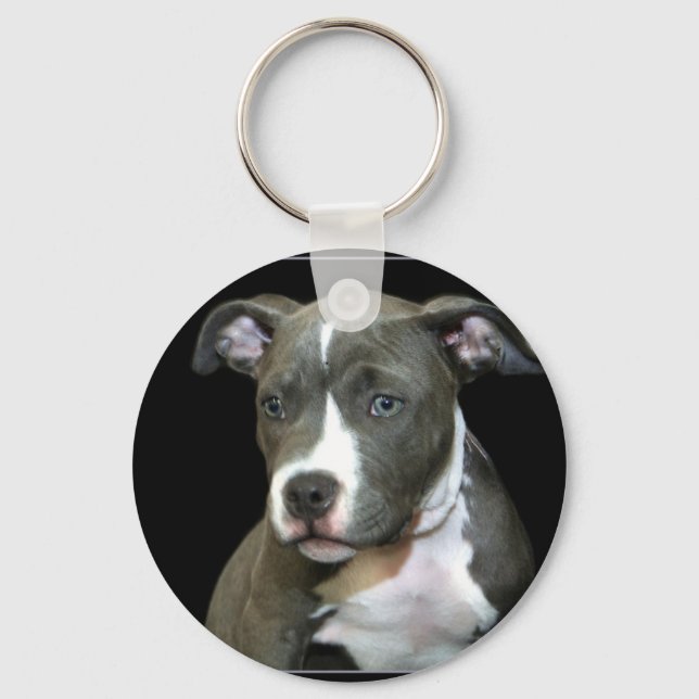 Blue Pitbull Puppy Keychain Nyckelring (Framsida)
