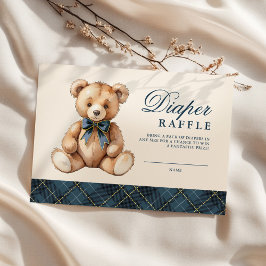 Blue Plaid Bear Baby Shower Diaper Raffle Tilläggskort