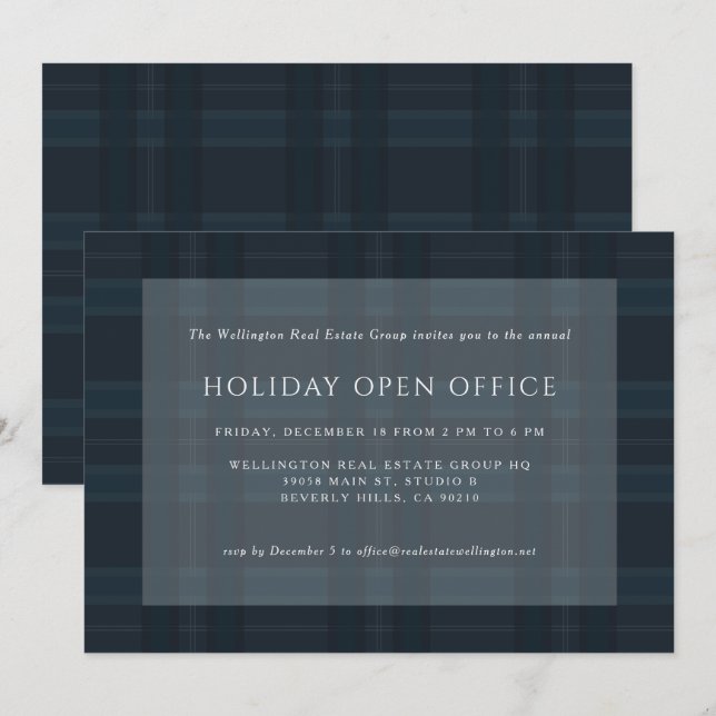 Blue Plaid Business Corporate Holiday Christmas In Inbjudningar (Fram/baksida)