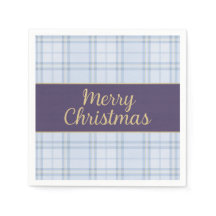Blue Plaid Christmas Napkins • Merry Christmas • P