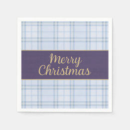 Blue Plaid Christmas Napkins • Merry Christmas • P Pappersservett