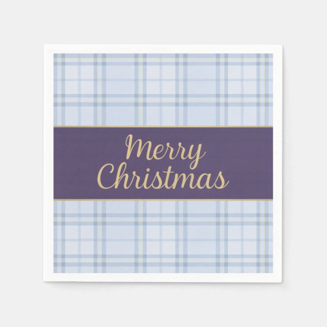 Blue Plaid Christmas Napkins • Merry Christmas • P Pappersservett (Framsidan)