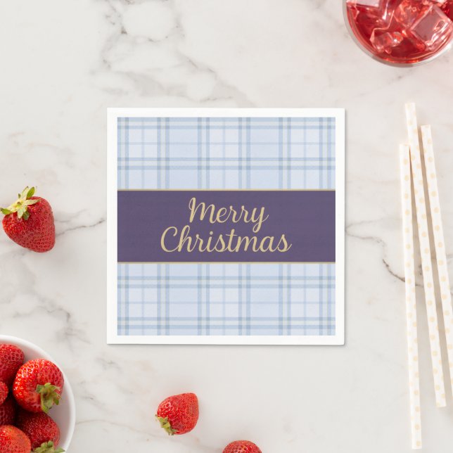 Blue Plaid Christmas Napkins • Merry Christmas • P Pappersservett (Insitu)