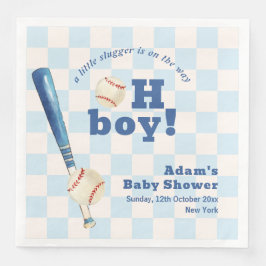 Blue Plaid Little Slugger Baseball Baby Shower  Pappersservett