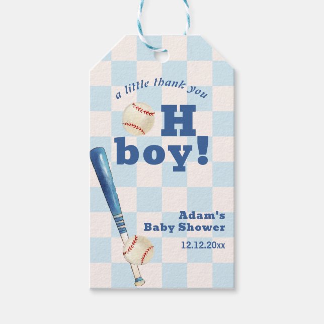 Blue Plaid Little Slugger Baseball Baby Shower  Presentetikett (Framsidan)