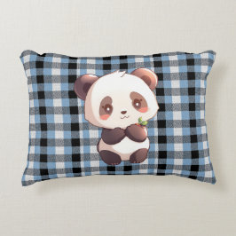Blue Plaid Panda Accent Pillow Prydnadskudde