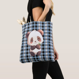 Blue Plaid Panda Tygkasse