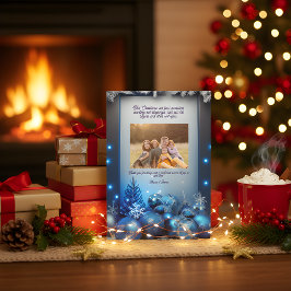 Blue Plaid Portrait Photo Christmas Holiday Card Julkort