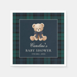 Blue Plaid Teddy Bear Baby Shower Napkins Pappersservett