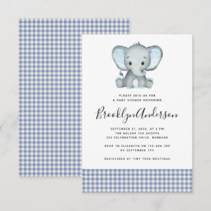 Blue Play Elephant Baby Shower Inbjudningar