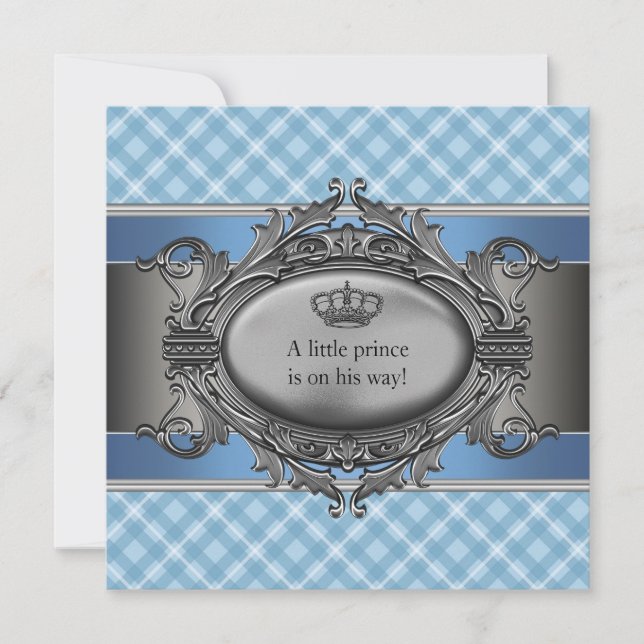 Blue Play Krona Little Prince Boy Baby Shower Inbjudningar (Framsida)