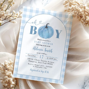 Blue Play Pumpkin Oh Boy Baby Shower Inbjudningar