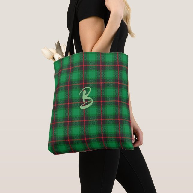 Blue Play Tartan Scottish Monogram Coola Tote Bag Tygkasse (Närbild)