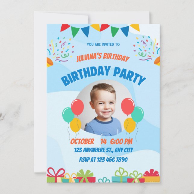 Blue Playful Little Boy Happy Birthday Party  Inbjudningar (Framsida)