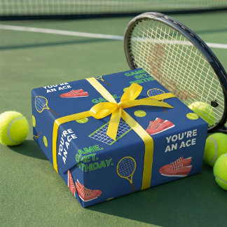 Blue Playful tennis Racket Shoes Birthday Gift Presentpapper