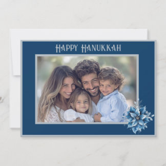 Blue Poinsettia Photo Flat Holiday Card Julkort