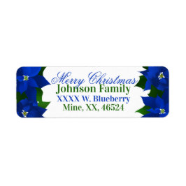 Blue Poinsettias - jul Returadress Etikett