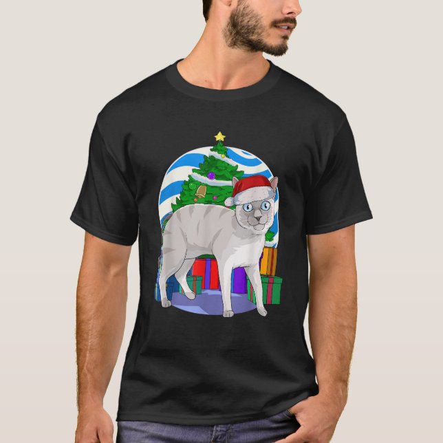 Blue Point Siamese Cat Cute Santa Julgran D T Shirt (Framsida)
