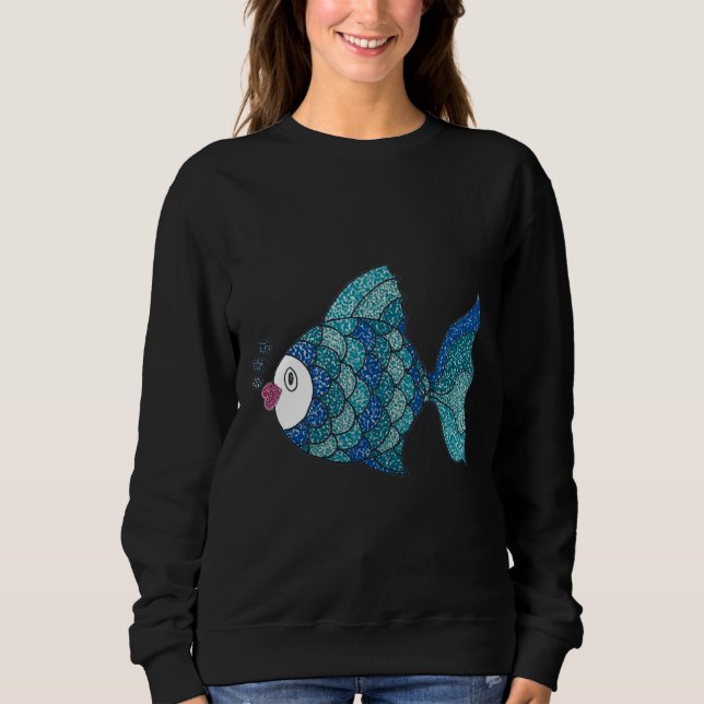 Blue Pointillism Fish T Shirt (Framsida)