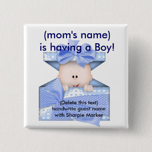 Blue Pojke Baby Shower Namn stift Knapp