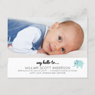 Blue Pojke Birth Announcement Photo Meddelande Vykort