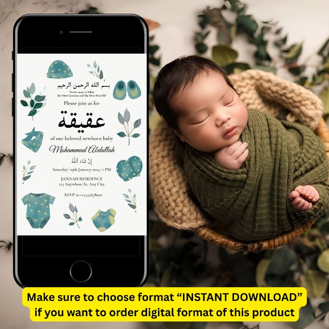Blue Pojke Clothing Aqiqah Aqeeqa Muslim Inbjudningar (Skapare uppladdad)