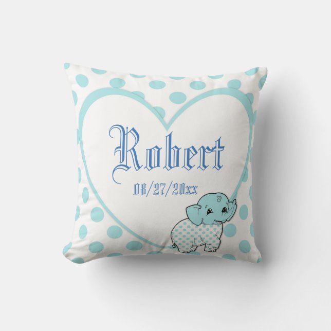 Blue Pojke Elephant Heart och Polka dots Kudde (Framsida)