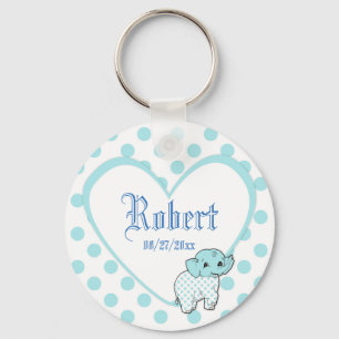 Blue Pojke Elephant Heart och Polka dots Nyckelring