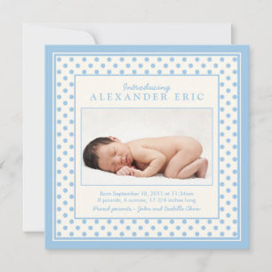 Blue Pojke Polka Dot Photo Birth Notice Meddelande