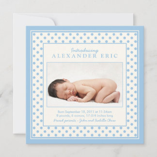 Blue Pojke Polka Dot Photo Birth Notice Meddelande