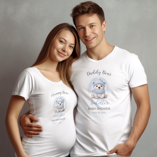 Blue Polar Bear Winter Boy Shower Parter T Shirt (Blue Polar Bear Winter Boy Baby Shower Parents T-Shirt)