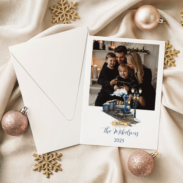 Blue Polar Express Train Christmas Julkort (Skapare uppladdad)