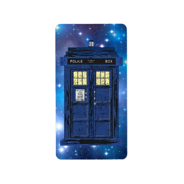 Blue Police Public Call Box - UK Time Travel 1 Adressetikett (Framsidan)