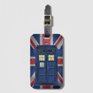 Blue Police Public Call Box - UK Time Travel 1 Bagagebricka