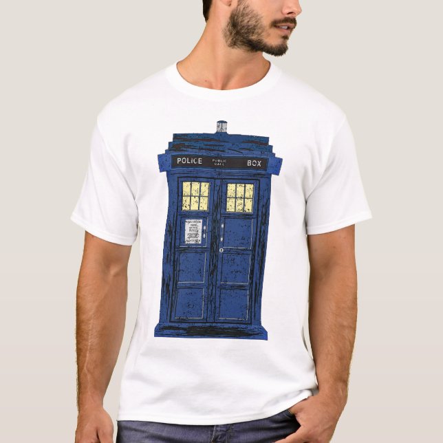 Blue Police Public Call Box - UK Time Travel 1 T Shirt (Framsida)