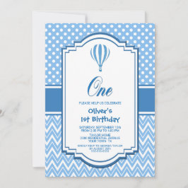 Blue Polka Dot 1st Birthday Party Inbjudningar