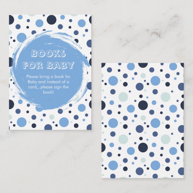 Blue polka dot Baby Shower books for Baby Tilläggskort (Fram/baksida)
