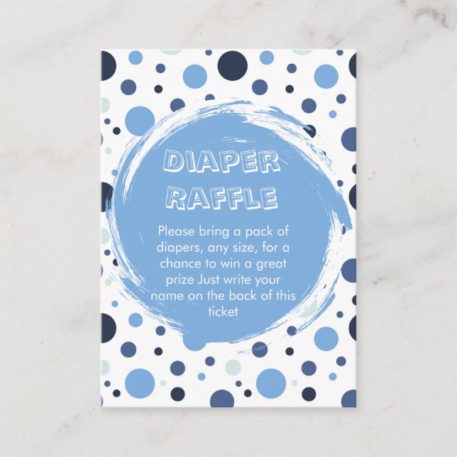Blue polka dot Baby Shower diaper raffle ticket Tilläggskort (Framsida)