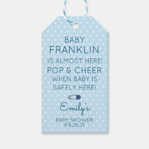 Blue Polka Dot Baby Shower Vin Presentetikett