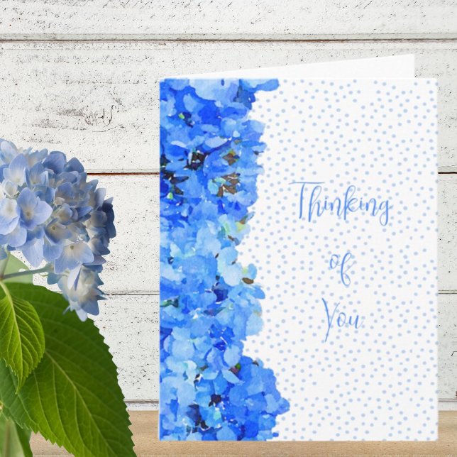 Blue Polka Dot Blue Hydrangea Thinking of You Kort (Skapare uppladdad)