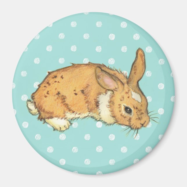 Blue Polka Dot Bunny Magnet (Framsidan)