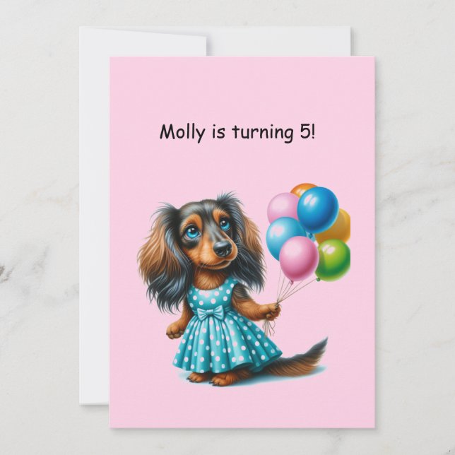 Blue Polka Dot Dachshund Inbjudningar (Framsida)