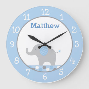 Blue Polka Dot Elephant Nursery Stor Klocka