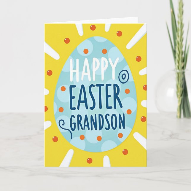 Blue Polka Dot Grandson Easter Card Kort (Framsida)