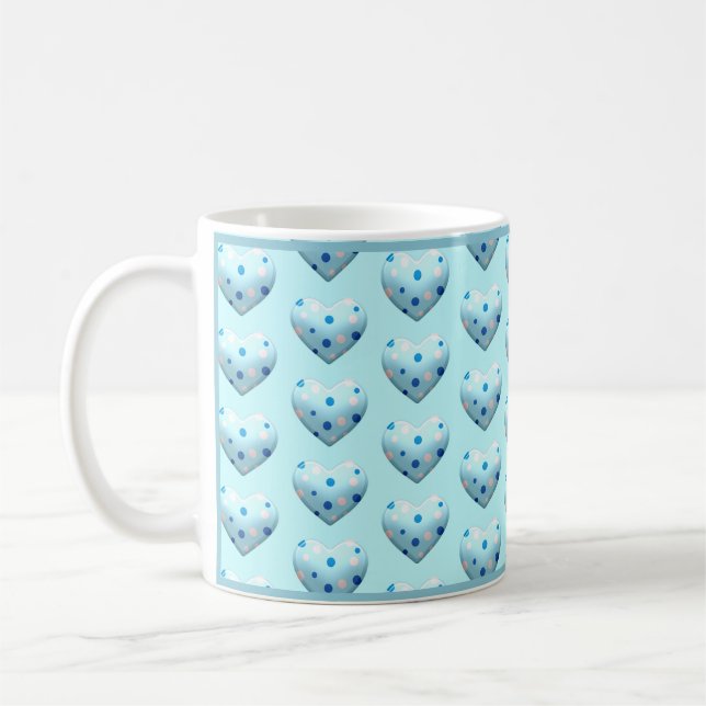 Blue Polka Dot Heart Cute Coffee Kaffemugg (Vänster)